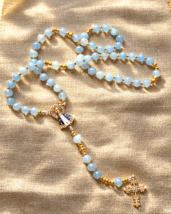 Chapelet Ciel de Marie en aigue-marine — Théra'Pierres