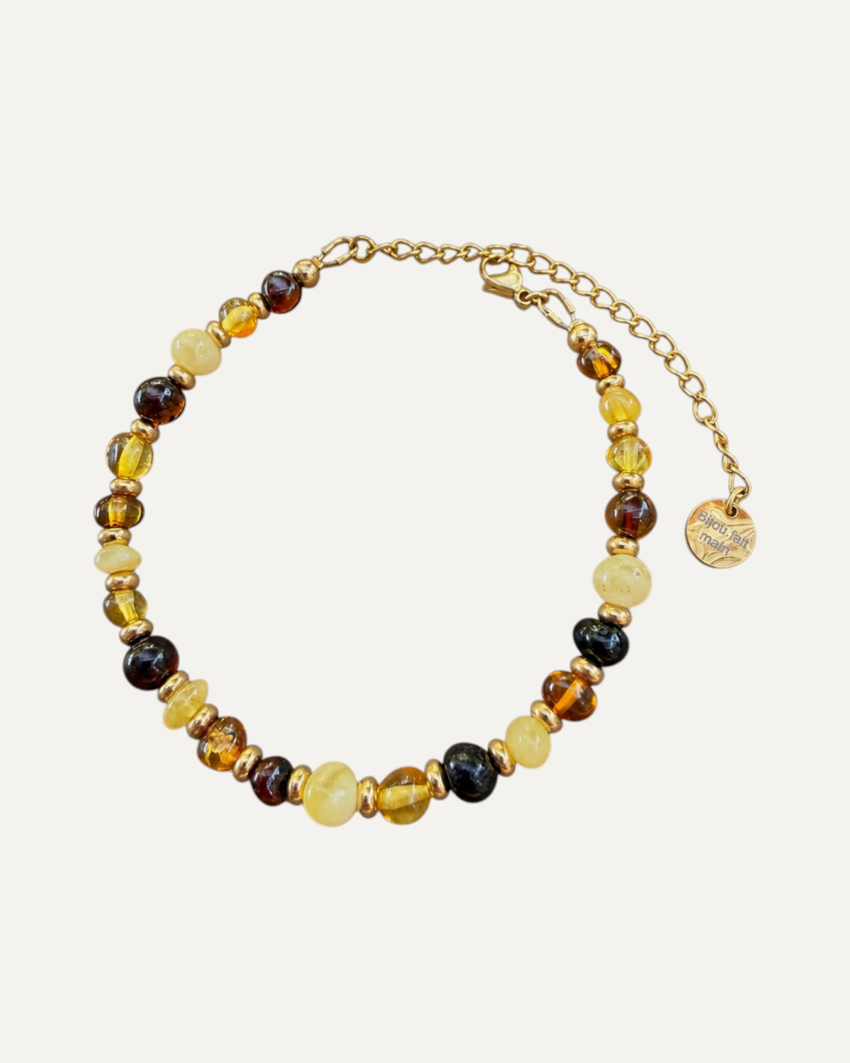 Bracelet Miel en ambre, finition dorée — Théra'Pierres