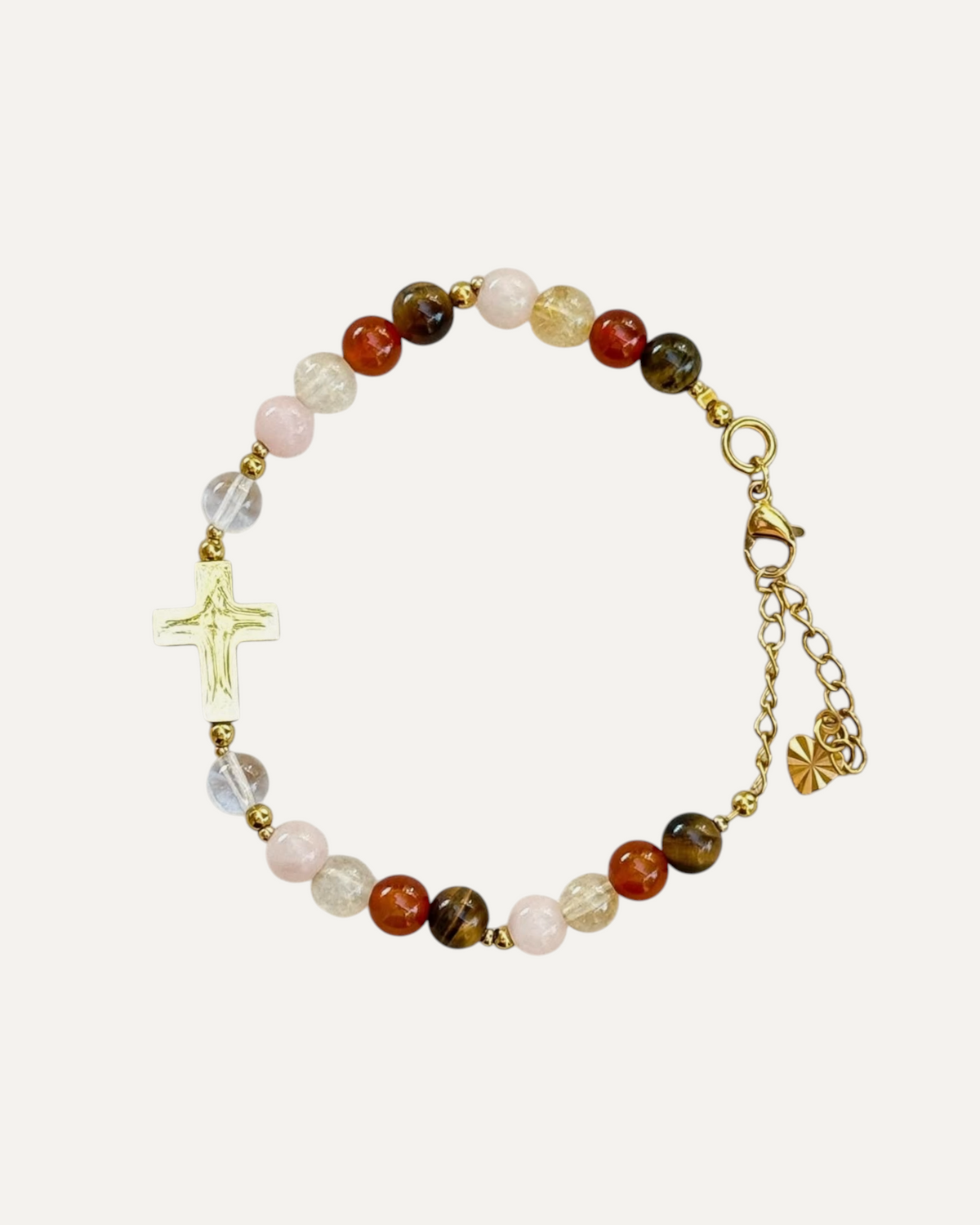 Bracelet Rivage en pierres naturelles, croix dorée — Théra'Pierres