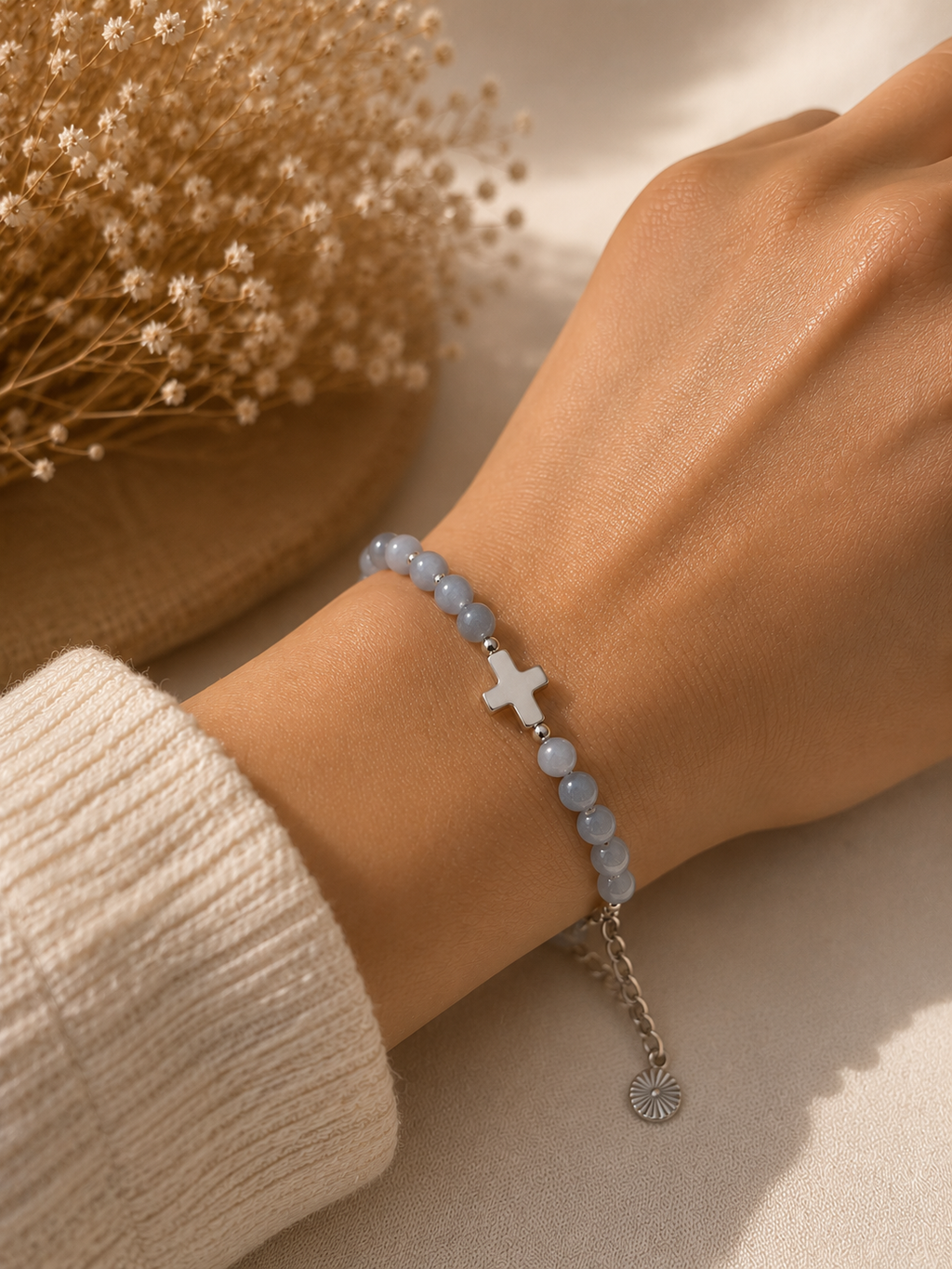 Bracelet Azur, angélite — Théra'Pierres, Golfe de Saint-Tropez