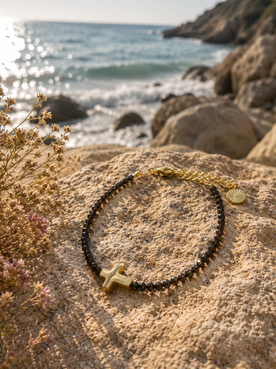 Bracelet Évidence, spinelle noire — Théra'Pierres, Golfe de Saint-Tropez