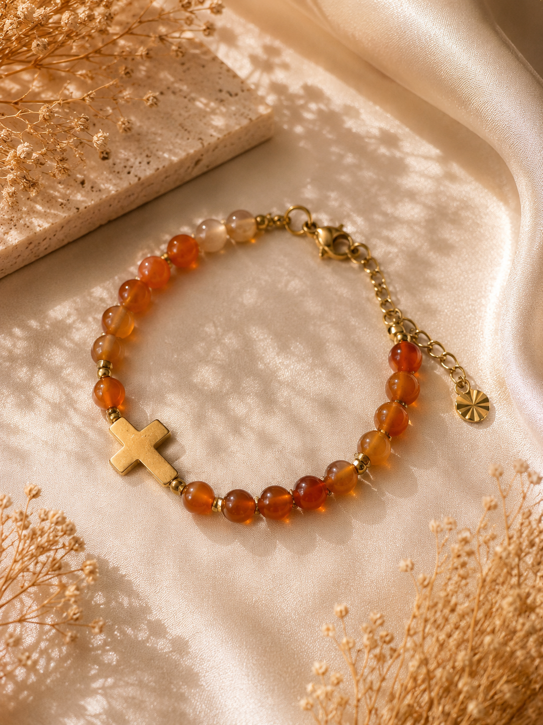 Bracelet Origine, cornaline — Théra'Pierres, Golfe de Saint-Tropez