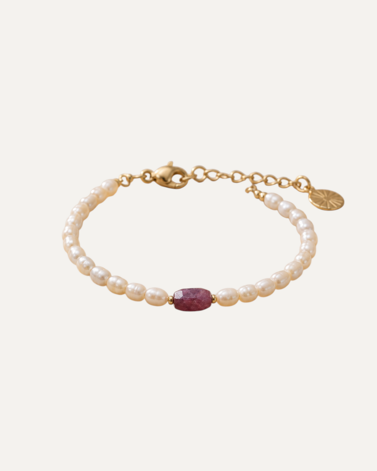 Bracelet Rosée en nacre et tourmaline rose, finition dorée — Théra'Pierres