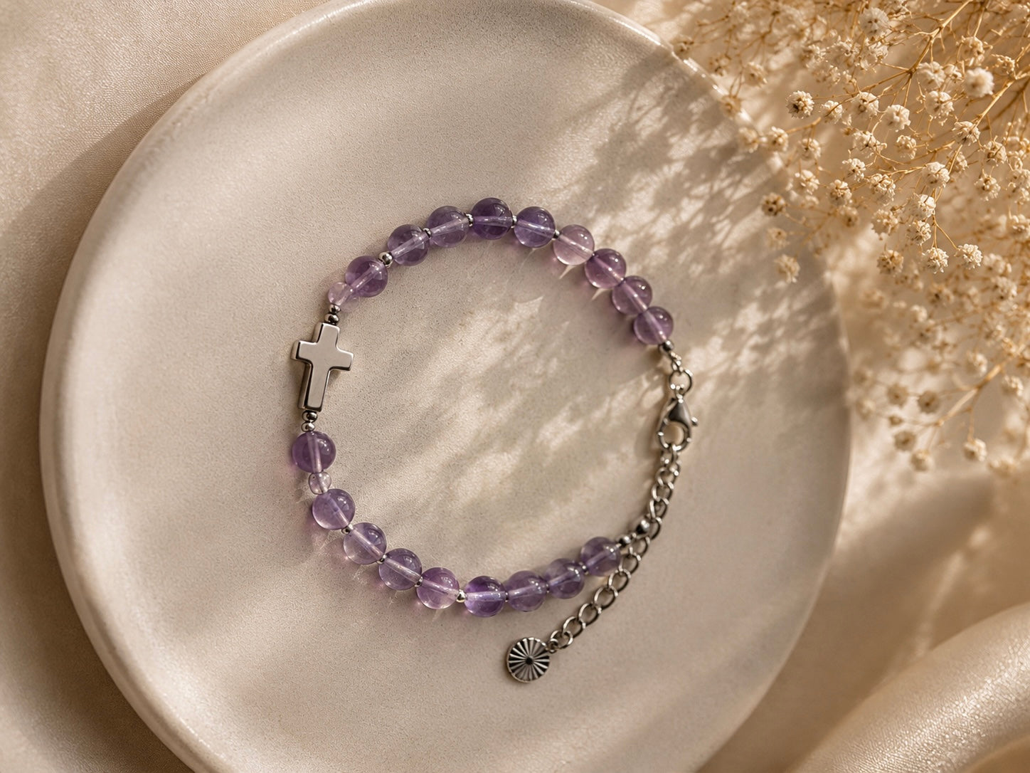 Bracelet Silence, améthyste — Théra'Pierres, Golfe de Saint-Tropez
