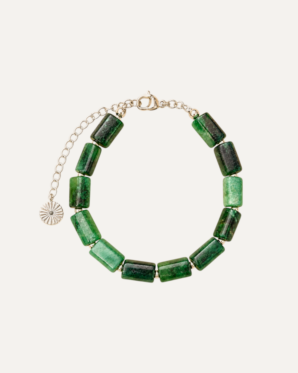 Bracelet Selva en émeraude, finition argentée — Théra'Pierres