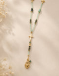 Chapelet Éden, émeraude et médaille Sacré-Cœur de Jésus — Théra'Pierres, Golfe de Saint-Tropez