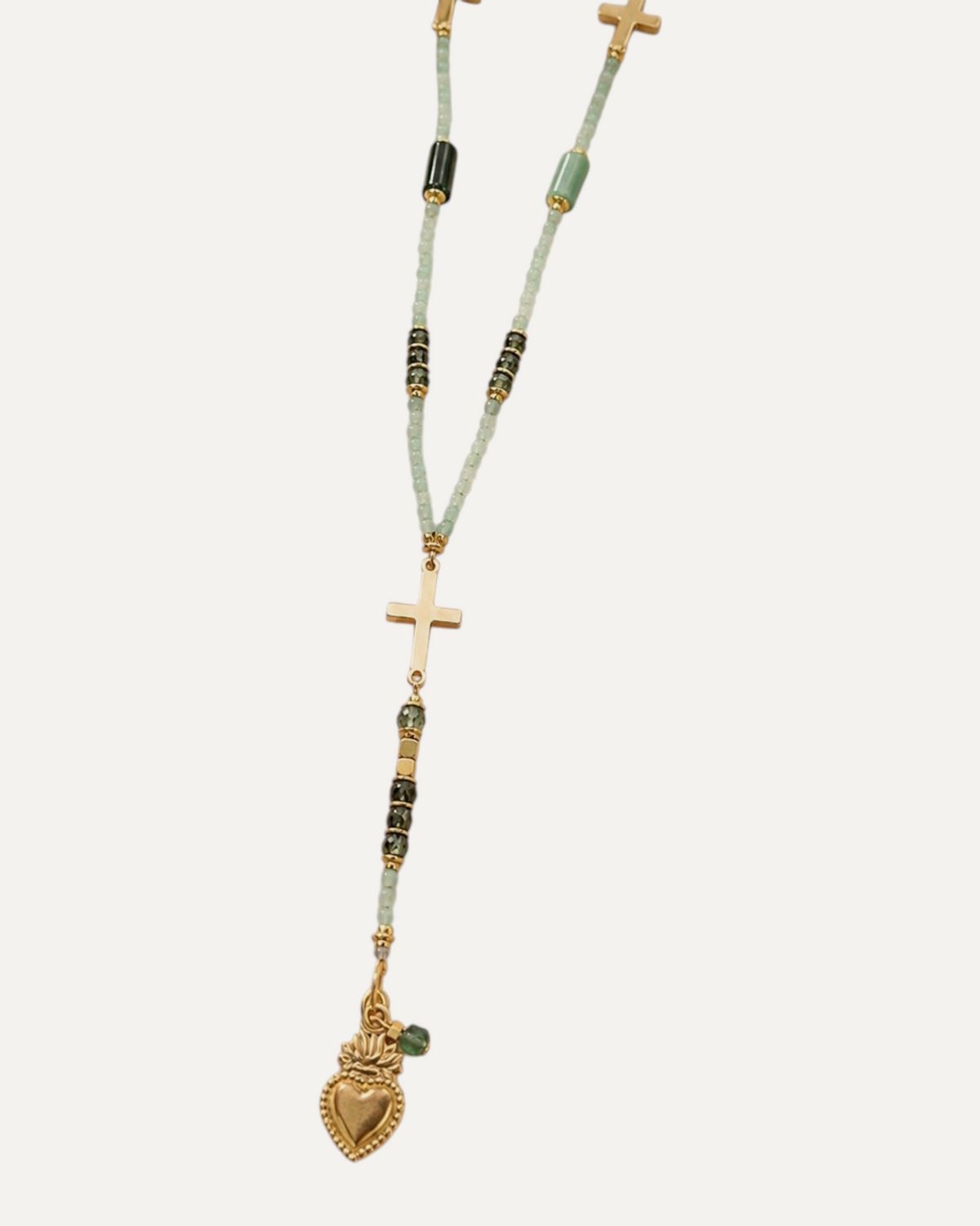 Chapelet Éden, émeraude et médaille Sacré-Cœur de Jésus — Théra'Pierres, Golfe de Saint-Tropez