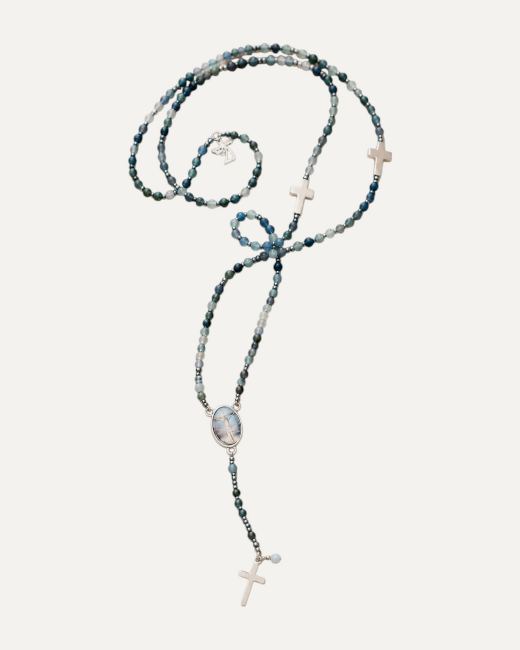 Chapelet Lux en cyanite, médaille de Jésus — Théra'Pierres