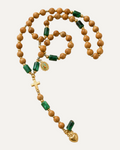 Chapelet Oration en bois de cade et émeraude, croix et Sacré-Cœur dorés — Théra'Pierres