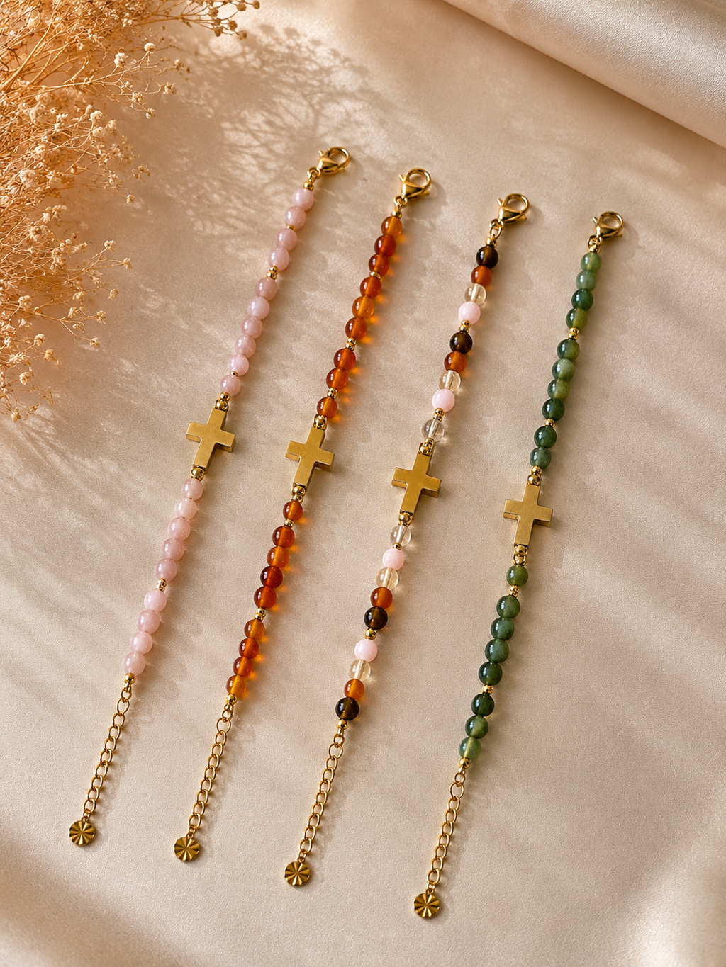 Bracelets et chapelets de la collection Alba — Théra'Pierres