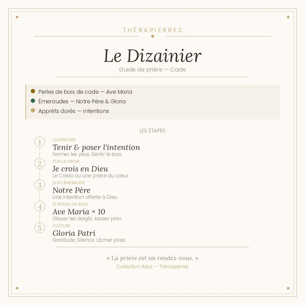 Guide de prière du dizainier bois de cade et émeraude — Théra'Pierres