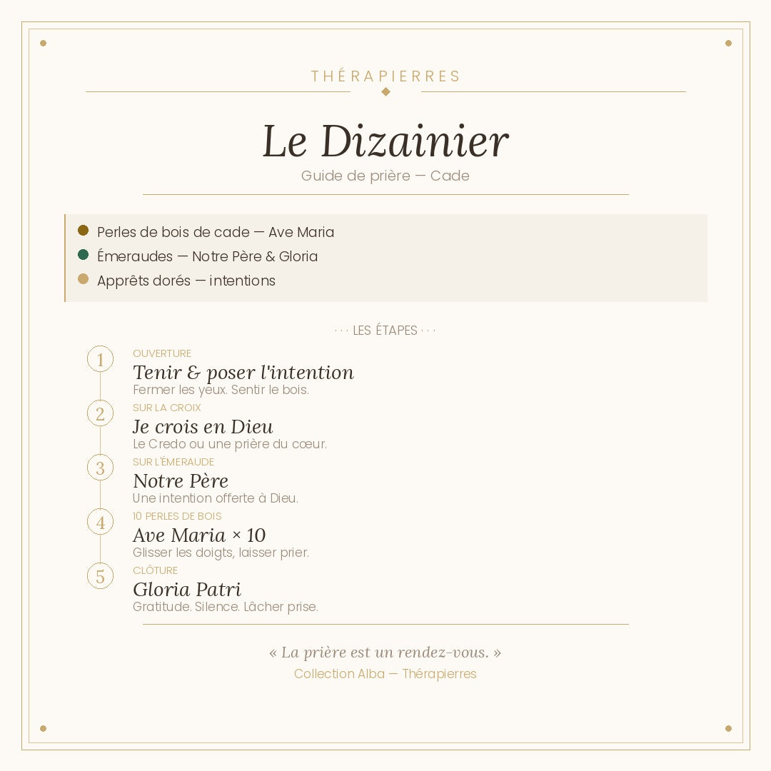 Guide de prière du dizainier bois de cade et émeraude — Théra'Pierres